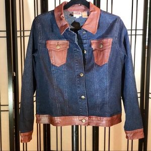 Dark blue denim and leather trim jacket